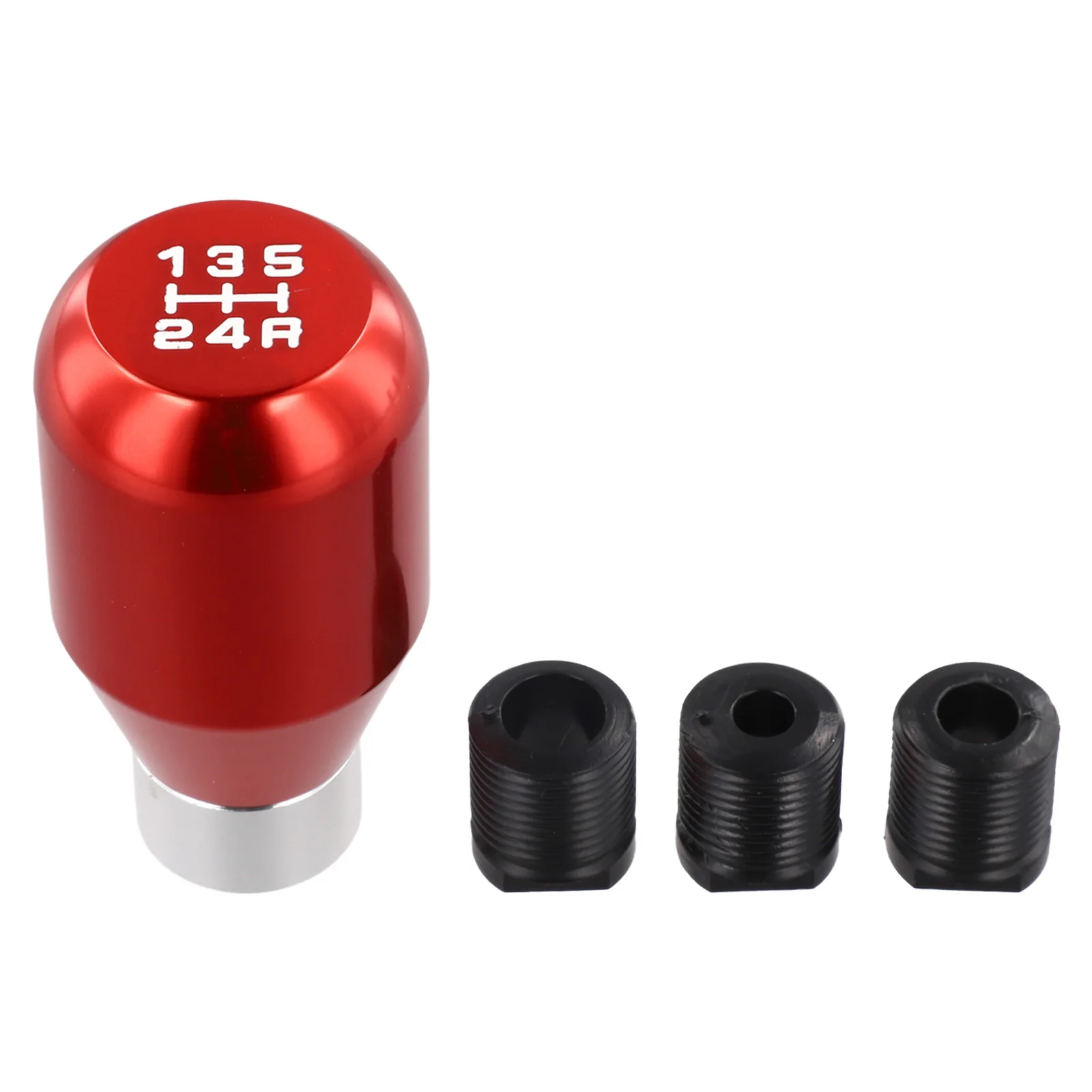 Metal Manual Shift Knob for 5 Speed Cars with Racing Style Chrome Finish and Three Thread Adapters for Easy Installation