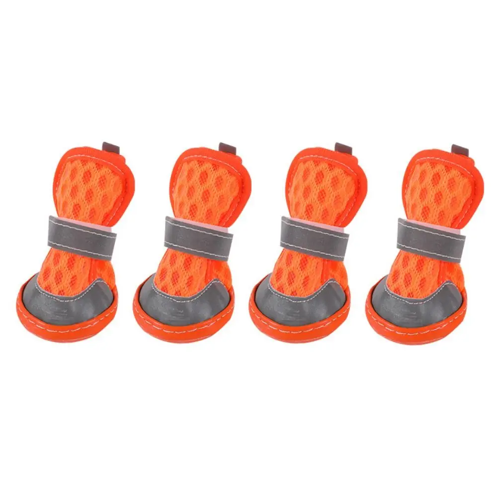 4pcs/set Skidproof Dog Shoes Wear Resistant Dog Mesh Shoes Non-slip Reflective Pet Mesh Boots Breathable Dog Foot Covers Summer