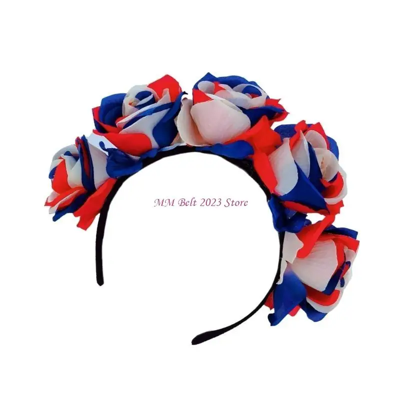 

49ME Independence Days Flower Headband Patriotic Rose Hairhoop Gathering Party Props