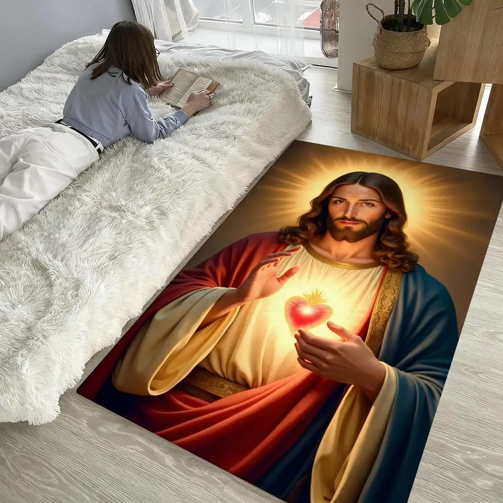

Floor Mat Soft Thickened Non-Slip Door Mat for Living Room Home Decor Flannel Rugs Jesus Christ Religion Faith