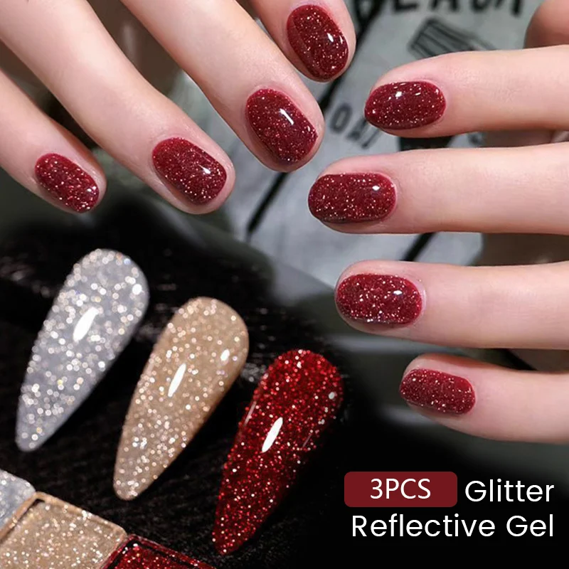 UR SUGAR 3-teiliges Glitzer-Reflektierendes Nagellack-Set Super Flash Schnelltrocknend Langanhaltend Abziehbarer UV-Gel Nagelkunst-Zubehör