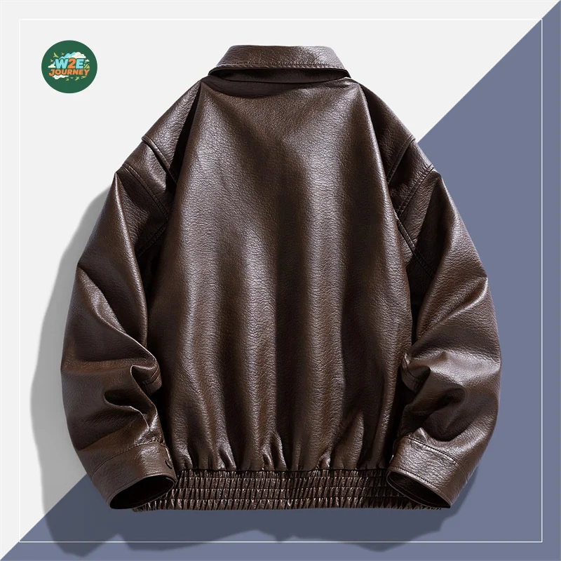 W2EJOURNEY EU US Size Luxury Quality Leather Jacket Autum Winter Turn-Down Collar Leather Coat for Men