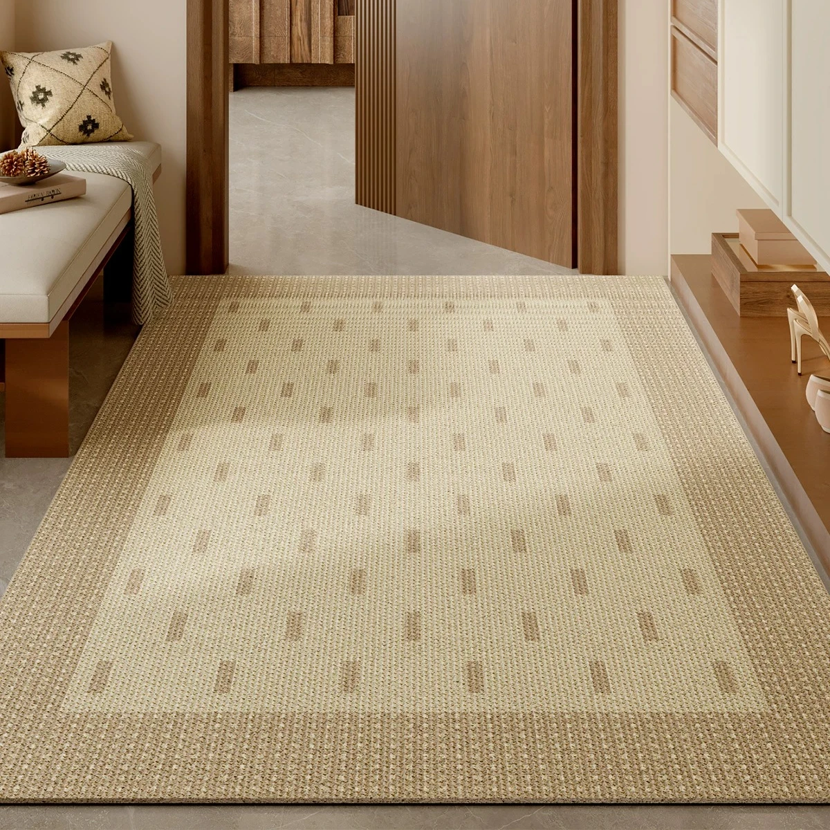 Woven texture home silk ring anti-skid cuttable floor mat household door mat square beige anti-skid