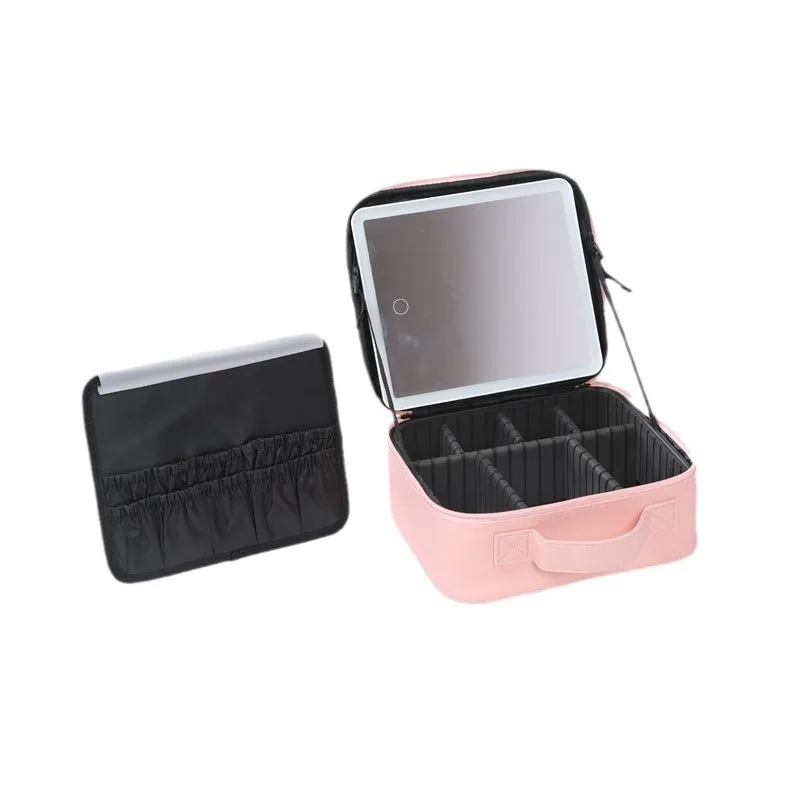 Large LED Mirror Travel Makeup Bag Storage Case Portable Portable Makeup Storage Case with Light