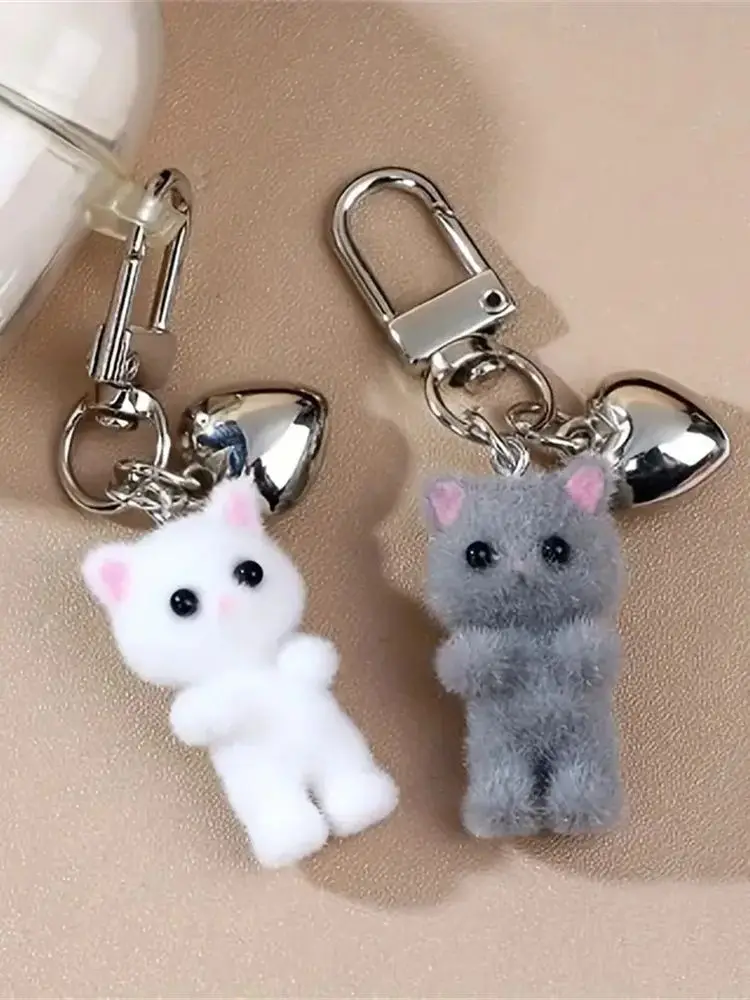 1 pièce Porte-clés chaton 3D doux en peluche, pendentif pour téléphone portable, porte-clés de voiture, breloque pour écouteurs, sac à dos, décoration de sac