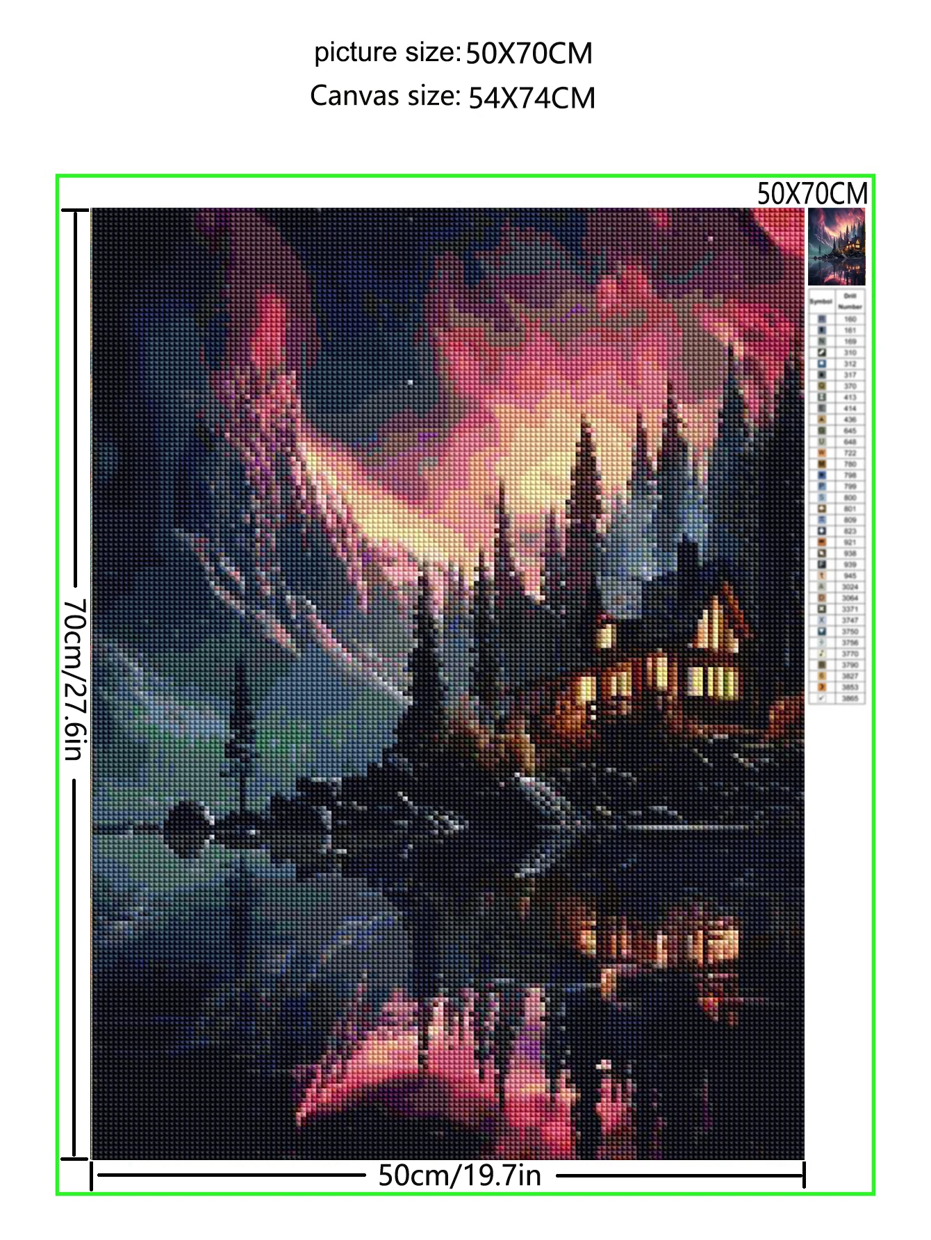 Pintura de diamante de paisaje Aurora, hermosa imagen de fantasía, mosaico completo 5D, bordado de diamantes, venta de decoración del hogar de casa de lago de gran tamaño