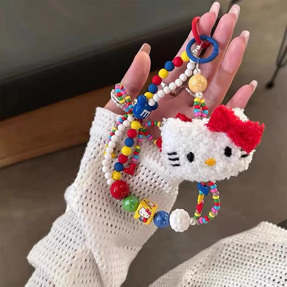 

Sanrio Hello Kitty Plush Doll Bead Chain Kawaii Cartoon Kt Cat Student Mobile Phone Backpack Decoration Girls Christmas Gifts