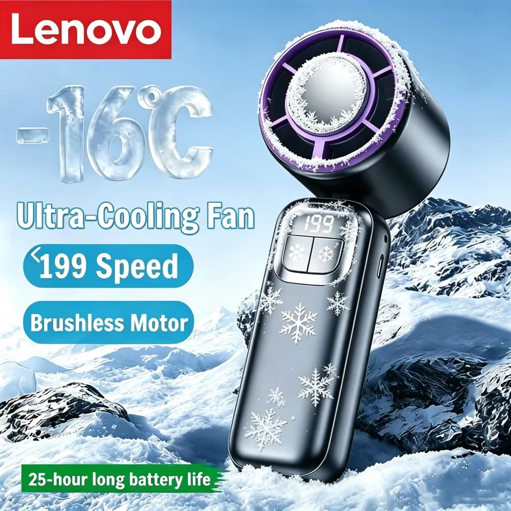 Lenovo Handventilator, Kühlung, Eiskühler, wiederaufladbar, USB, bürstenloser Motor, 199 Hochgeschwindigkeits-Turbo-Jet-Lüfter für Outdoor, Reisen, Büro