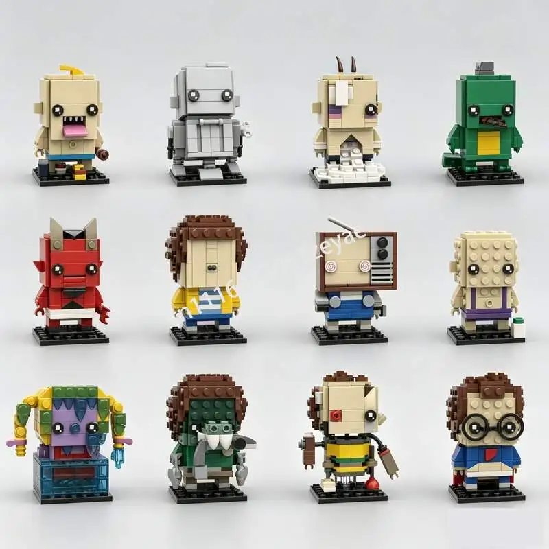 1803PCS Garbage Pail Character 12 Pack MOC Custom Building Blocks Cute Figure Model DIY Creative Assembly Collectible Toy Gifts