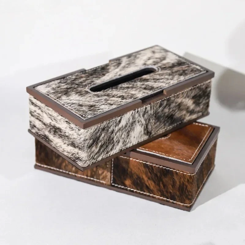 

European high-grade horse hair tissue box holder Home decor living room dining table tissue boxes Paper box in study bedroom