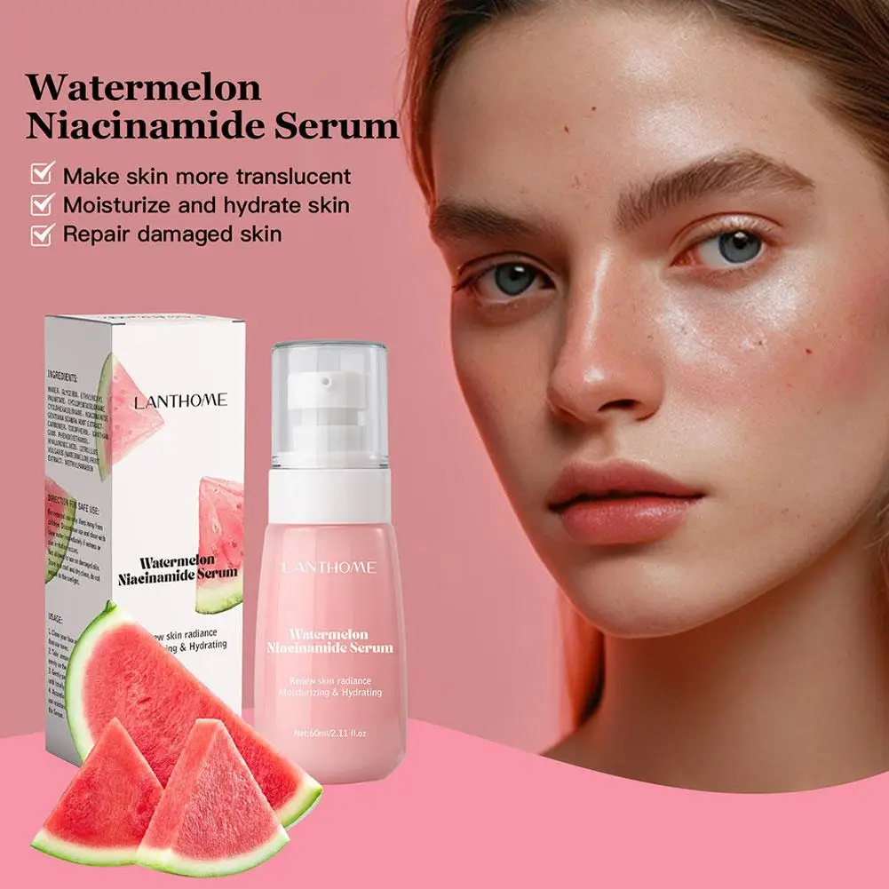 60ml Watermelon Niacinamide Face Serum Light Bulb Face Facial Care Drops Moisturizing Brightening Essence Liquid Skin P0J2