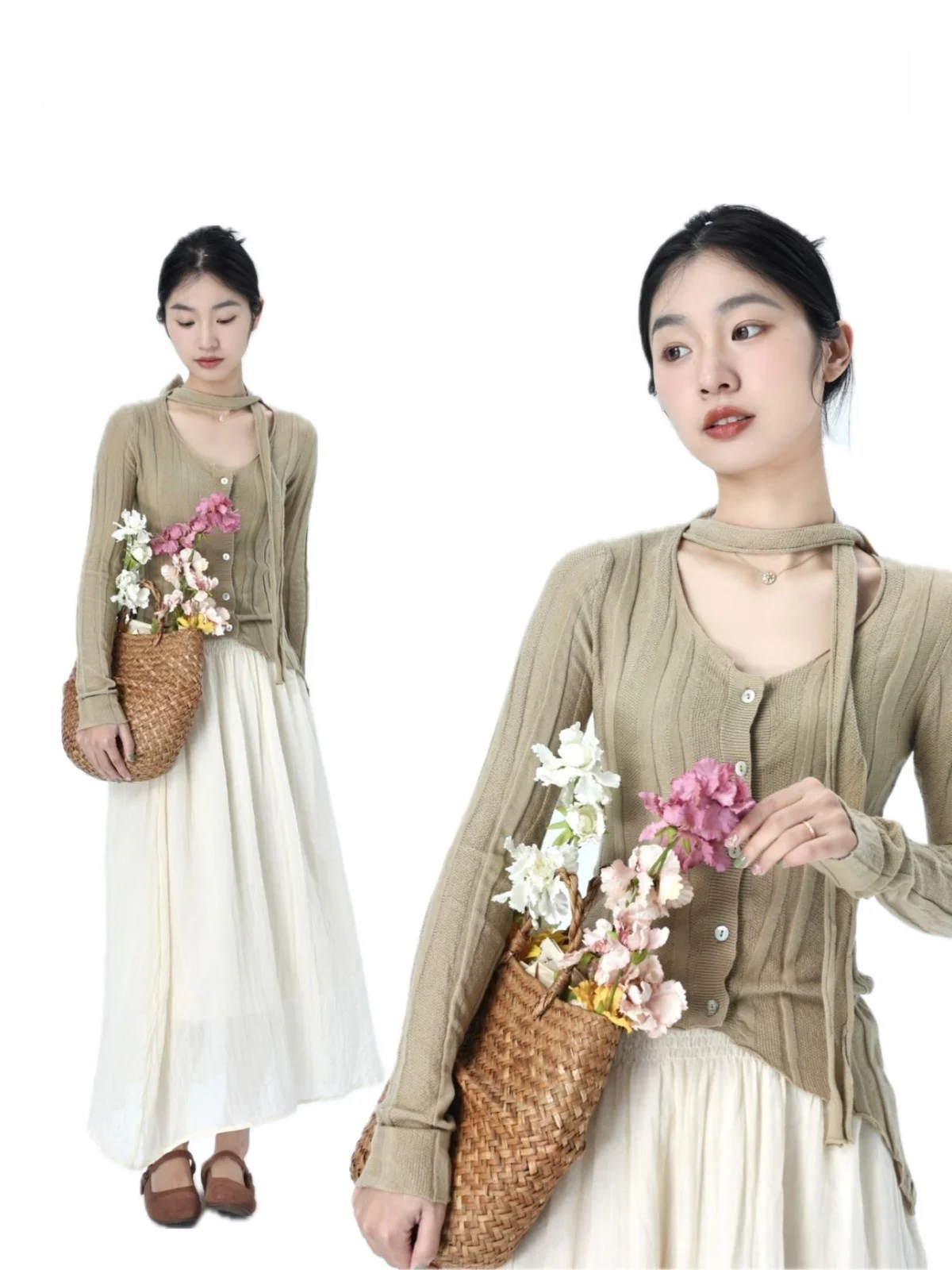 

Spring 2024 NTS97 Artistic Knitted Belted Stripe Irregular Dune Wind Top Women's Faion Knittedwear