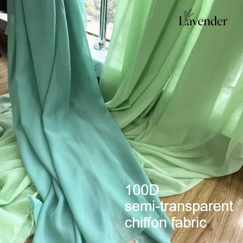 

Green Soft Flowy 100D Semi-Sheer Chiffon Fabric for DIY Dresses Gowns Festival Wedding Backdrop Decor Sheer Curtain Drapes