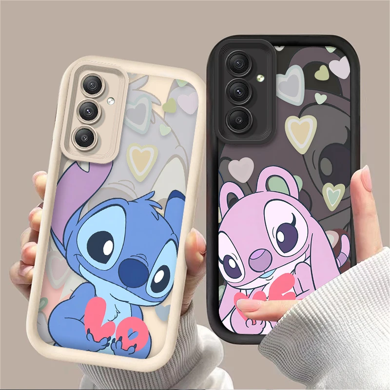 Disney Stitch Angel Love Case for Samsung Galaxy A25 A15 A55 A35 A05 A05S A24 A13 A23 A12 A22 A32 A52 A52S A72 A11 Silicone Capa