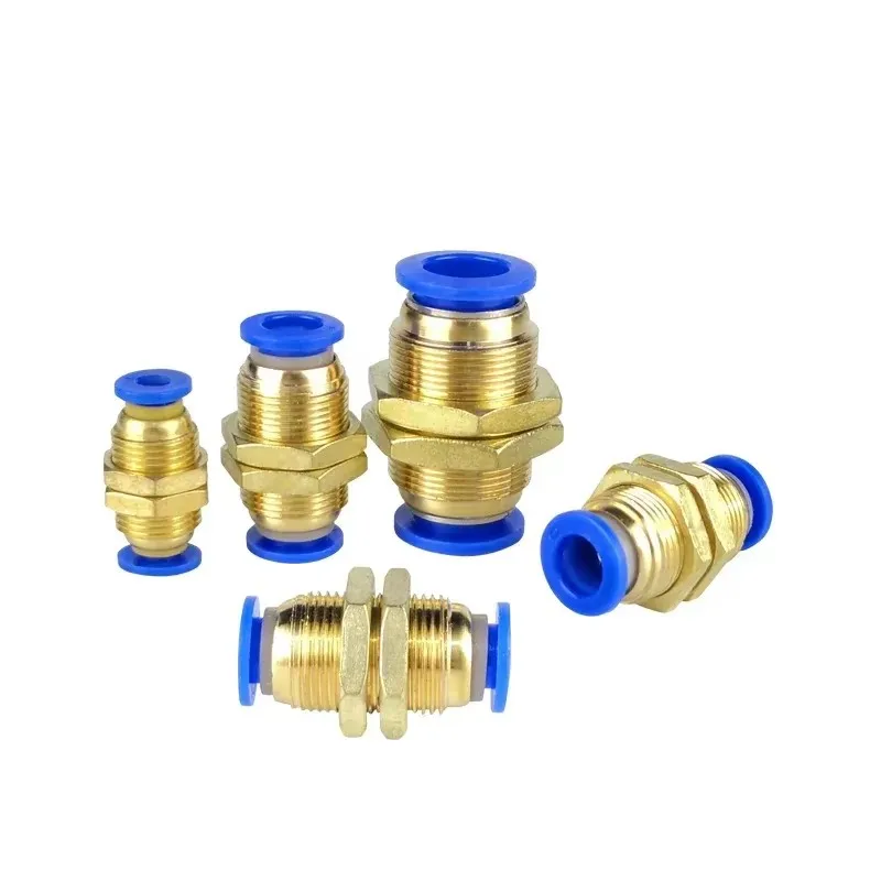 Pneumatic Fittings PM Bulkhead Straight Connectors 4/6/8/10/12 mm Push in Hose Connector Air Pipe Fitting Quick Release Fitting