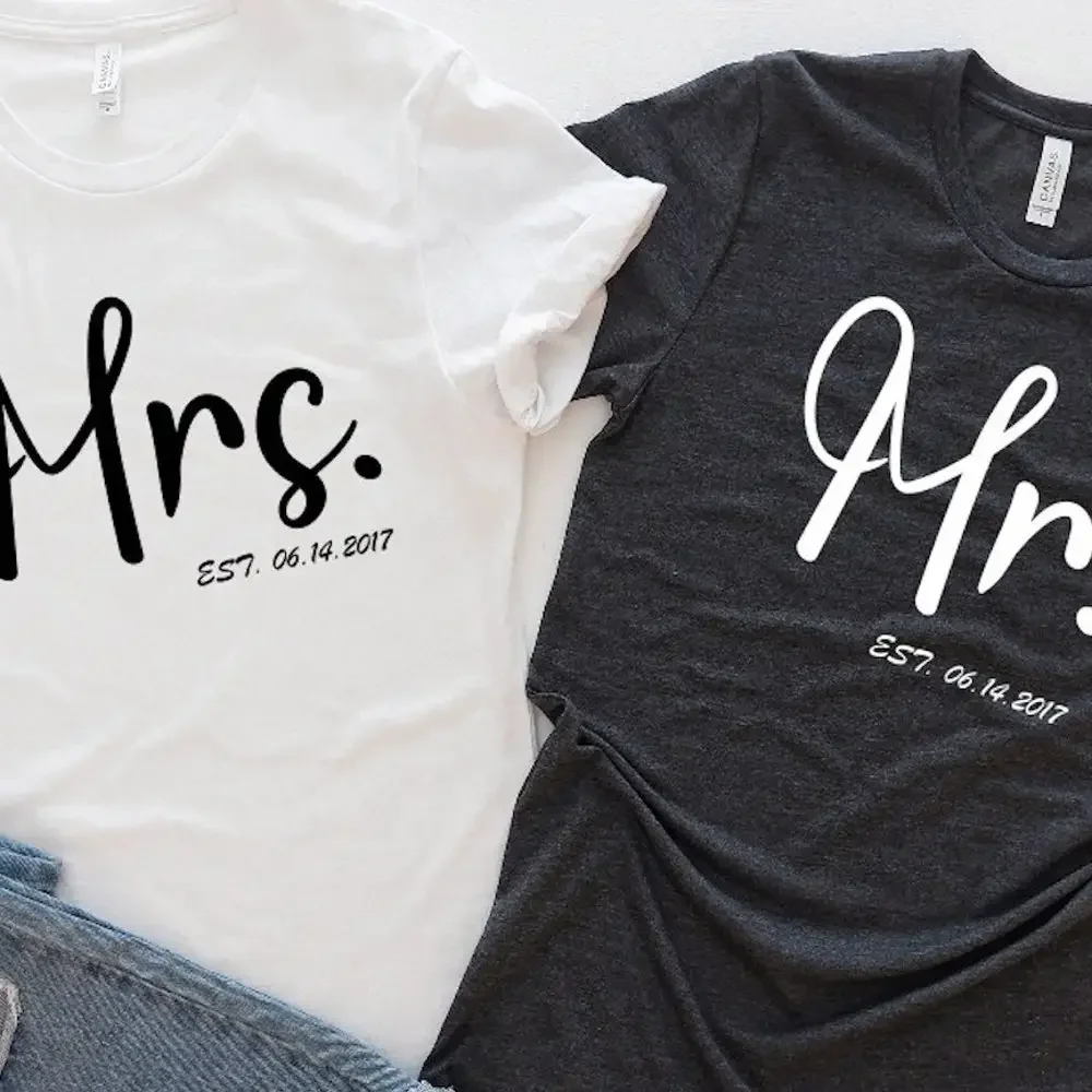 Personalized Mr And Mrs Custom Wifey Hubby T Shirt Bride Groom Est Wife Husband Just Married Honeymoon