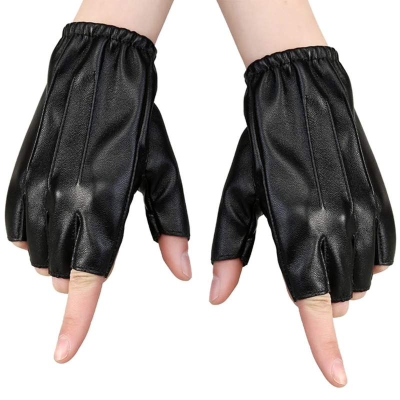 

Men Women Motorbike Cycling Gloves Unisex Black PU Leather Half Finger Gloves Outdoor Sports Stage Show Cosplay Costume Mittens