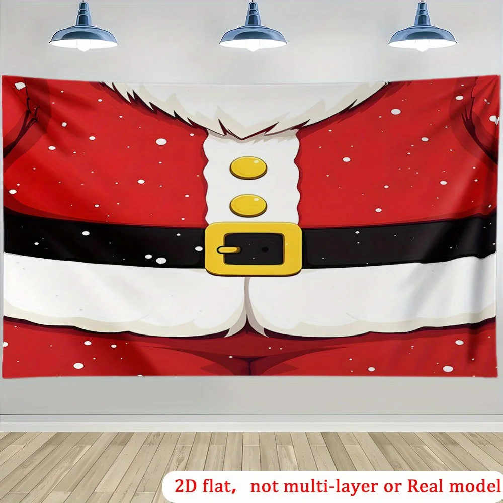 Funny Santa Belly Tapestry, Christmas Torso Wall Hanging, Novelty Xmas Decor, Red Suit Party Background Blanket, Gift