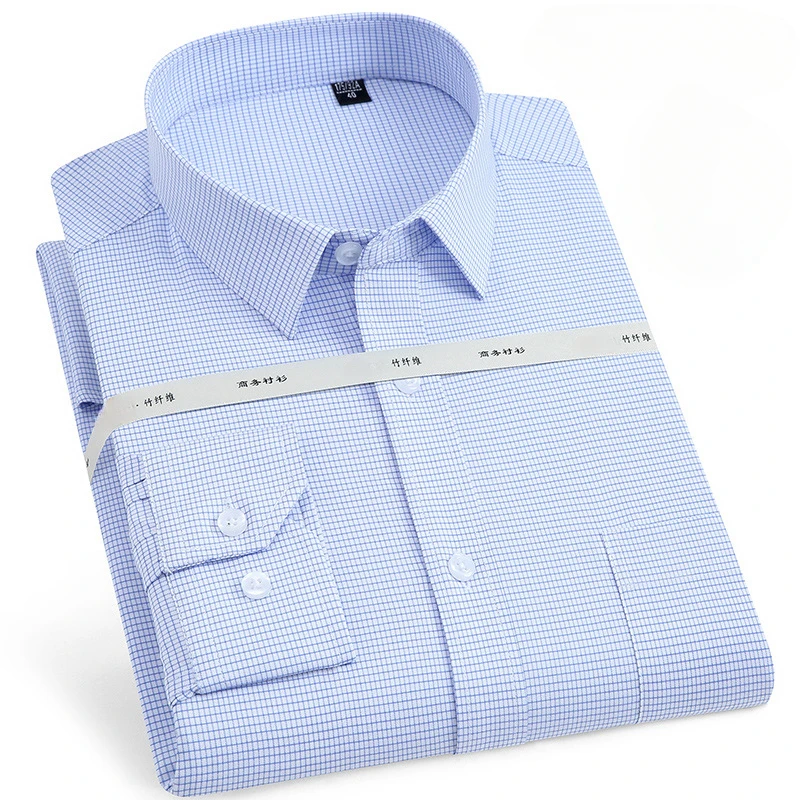 

Solid color Bamboo Fiber 8XL Office Work white Men Shirts Long Sleeve Casual Slim Fit Men Shirts Men Long Sleeve Camisa Social