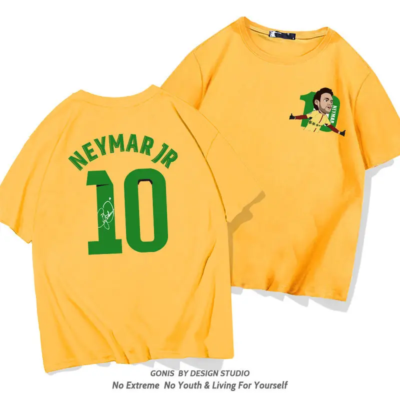 World Cup T-shirt Brazil Neymar No. 10 100% Cotton Short-sleeved Men\'s and Women\'s Football Training Clothes Loose Top