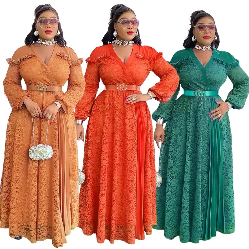 

Lace Plus Size African Party Dresses for Women 2025 Summer Chiffon Long Maxi Dress Elegant Kaftan Muslim Gown Africa Clothing