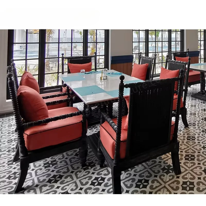 Custom 5-star modern wooden restaurant booth chair table furniture set luxury retro hotel restaurant furniture