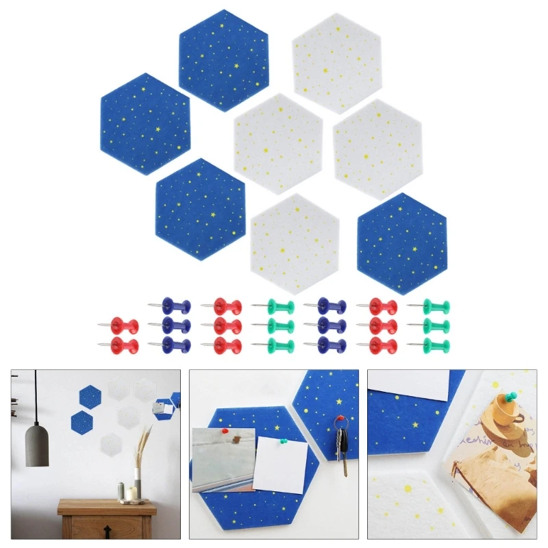 Felt Bulletin Board Hexagon Felt Pin Board with Push Pin Decorative Memos Board Notice Board for Home Office Classroom