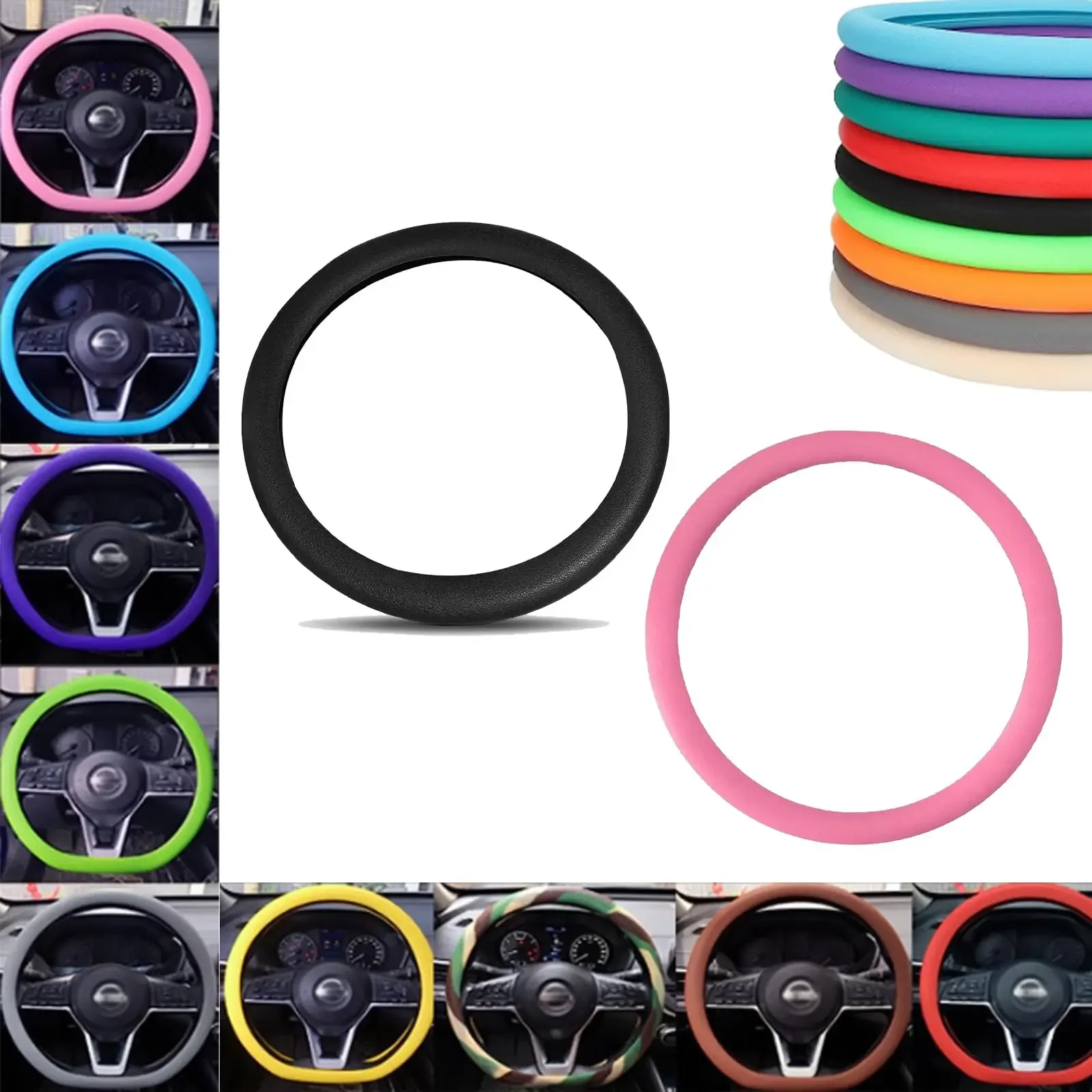 Elastic Anti-skid Silicone Steering Wheel Cover, Non-Slip Car Steering Wheel Protector for 36-40cm, Universal Decor Accessory