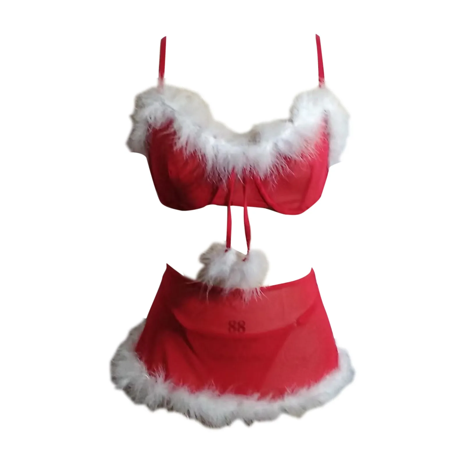 Women Christmas Sexy Pajama Sets 3 Piece Bowknot Red Nightwear Lace See-Through Sleepwear Breathable Home Clothes пижама женская