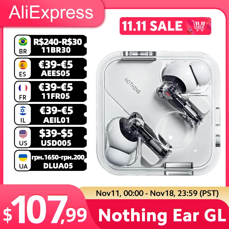 Global Version Nothing Ear  45 dB Smart Active Noise Cancellation 24-bit Hi-Res Audio with LDAC & LHDCUp to 40.5 hours earphone