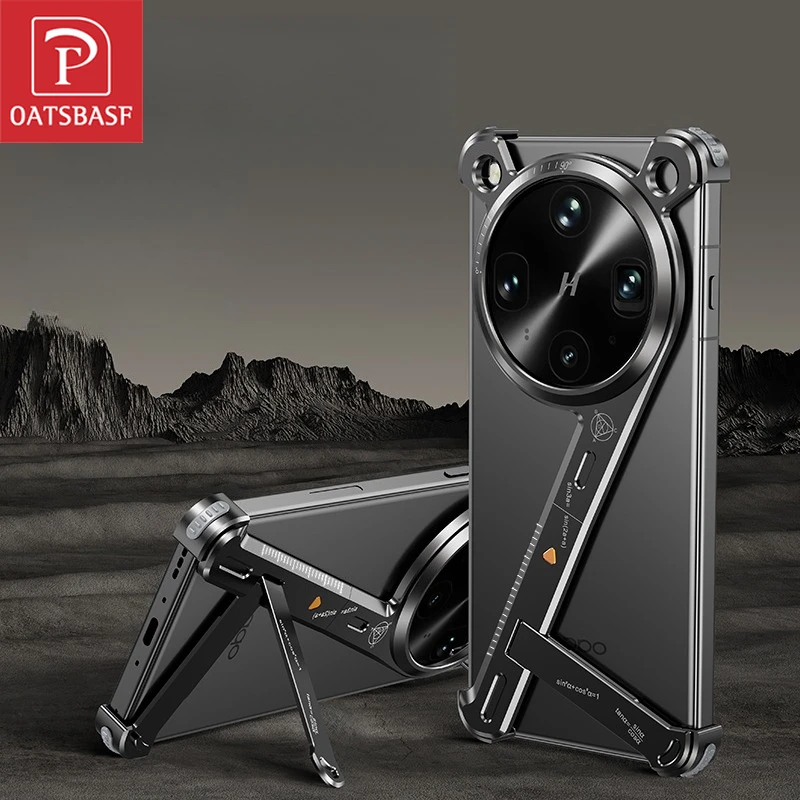 

Oatsbasf металлический безрамный чехол для телефона Oppo Find X8 Ultra с подставкой, защитный чехол для телефона с геометрическим рисунком, противоударный бампер