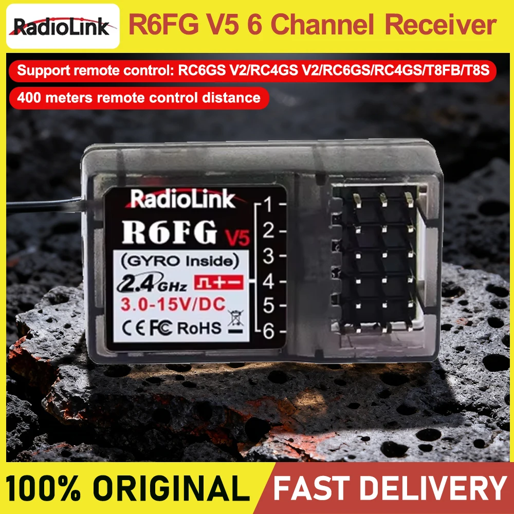 Radiolink R6FG V5 Receiver 6 Channel 2.4GHz for RC Car and Boat Radio Transmitter Remote Controller RC6GS V2/RC4GS V2/T8FB/T8S