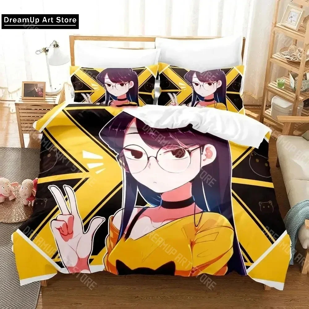 

Комплект постельного белья с 3D принтом аниме Komi Can't Communicate для мальчиков и девочек Twin Queen, полноразмерный пододеяльник, наволочка, кровать для взрослых, спальня