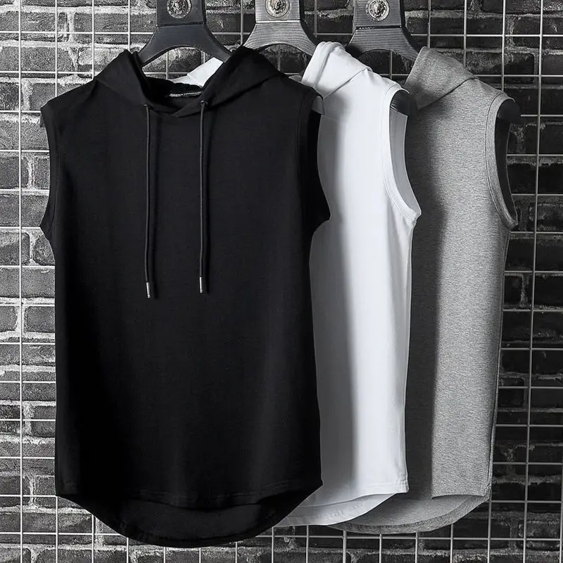 Men Hooded Sleeveless Shirt Summer Bodybuilding Gym Tank Top Man Fashion Hip Pop Vest Fitness Singlets Sweatshirt Male Clothing