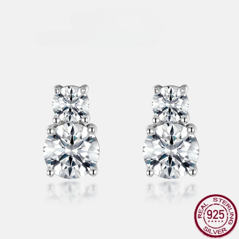 

New S925 sterling silver brilliant gourd 1 carat moissanite double diamond colorful earrings simple wedding jewelry