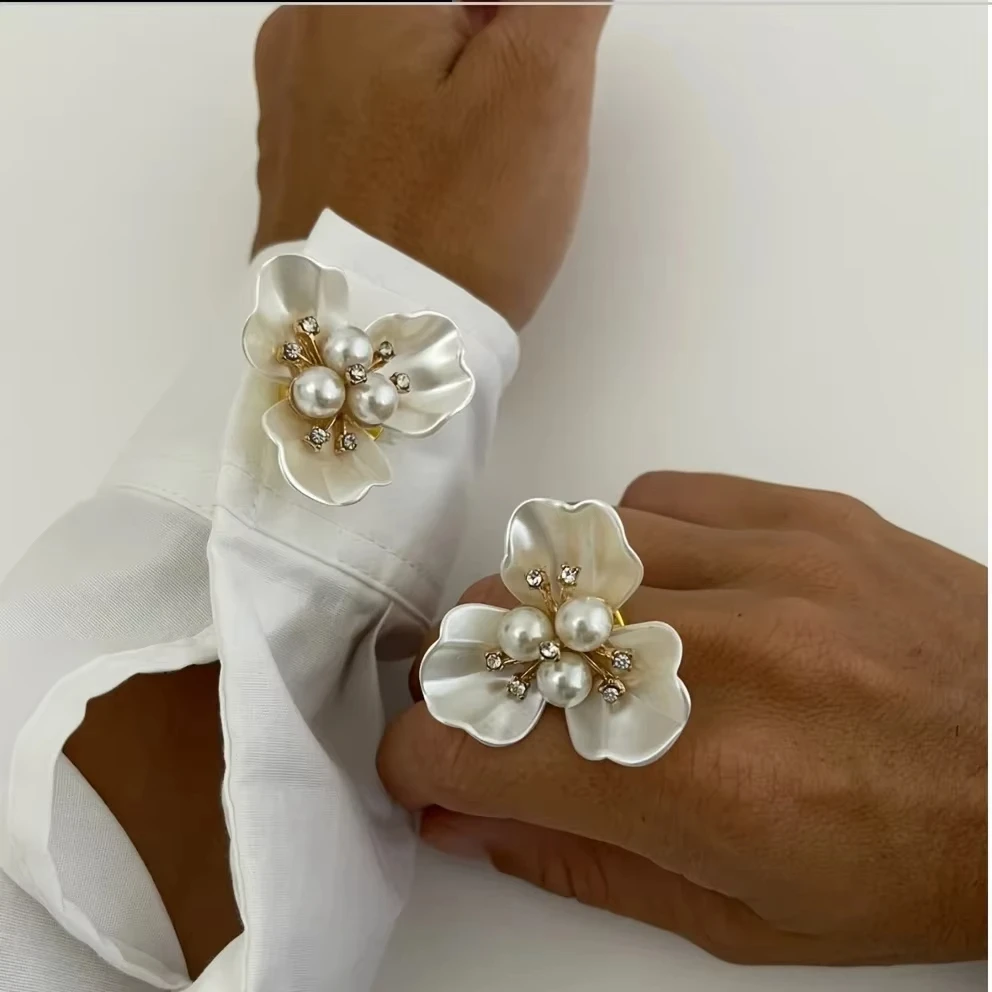 مجموعة غطاء أزرار زهرة اللؤلؤ أزياء أنيقة بأحجار الراين ومشابك مزينة بأكمام قميص فستان اثنين في واحد إكسسوارات الملابس