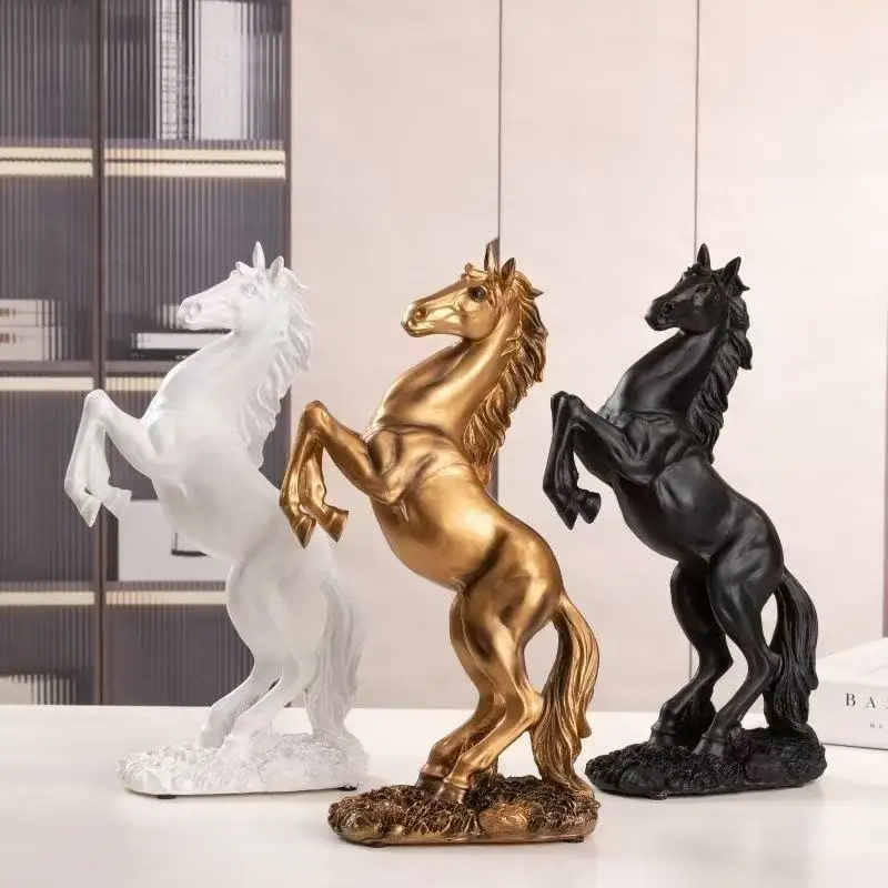 Resin sculpture of a leaping horse statue European-style for living rooms and offices Table decoration and accessories