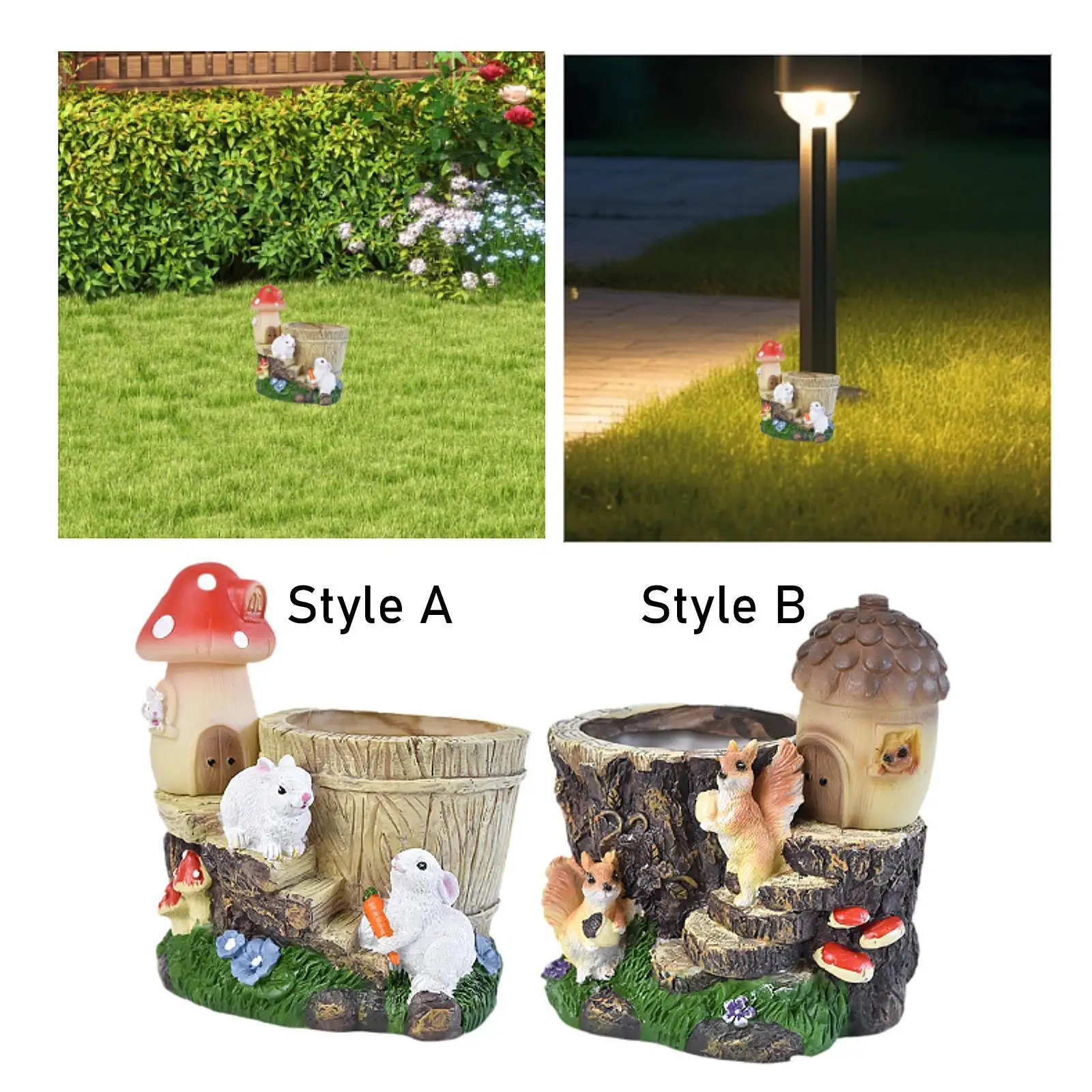 

Animal Garden Statue with Solar Lights Resin Sculpture for Patio Yard Lawn