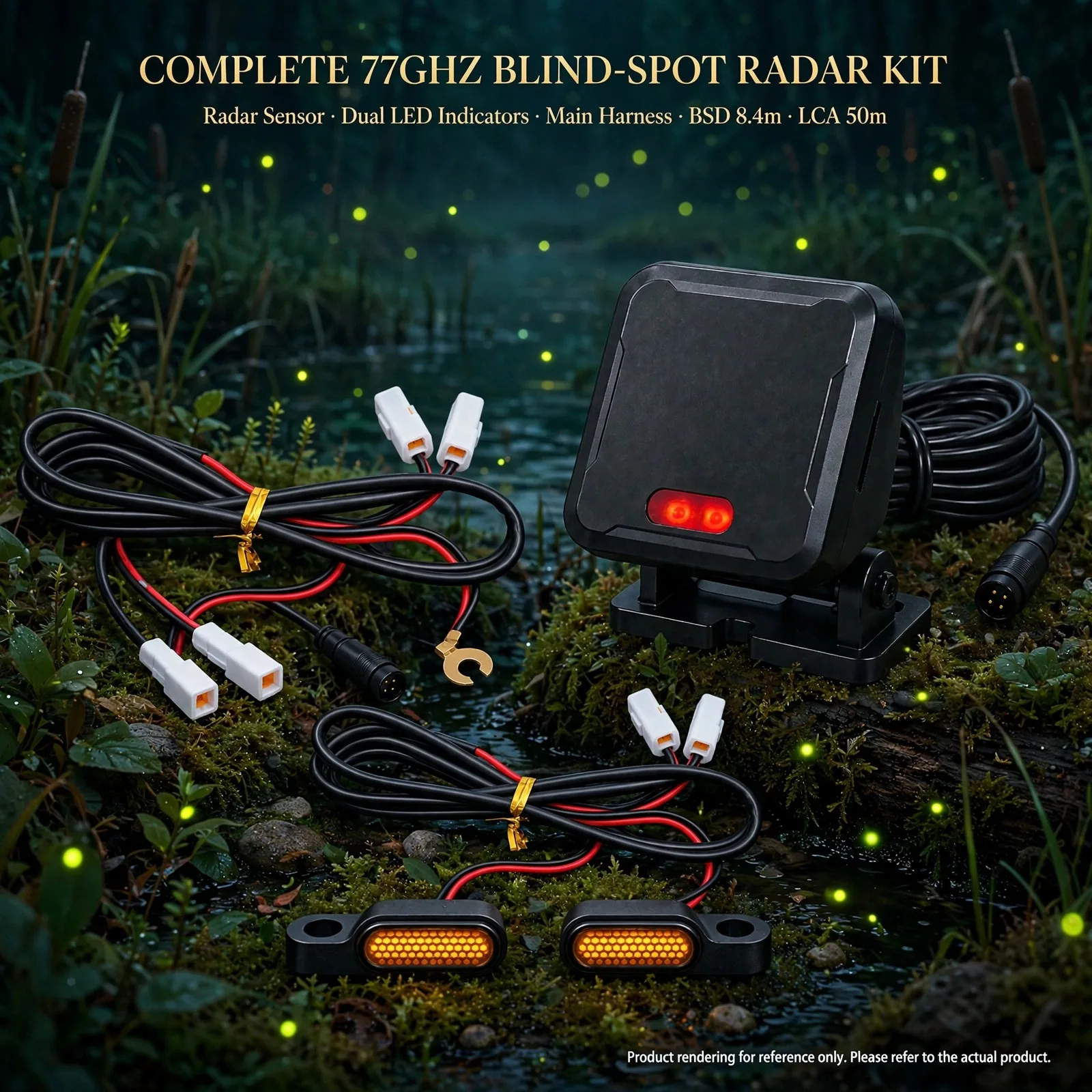 Motorcycle Rear-Guard Radar System [Firefly Marsh] – 77GHz Blind Spot Monitoring, Mirrored LED Pair, TTC≤5s Warning, All-Weather