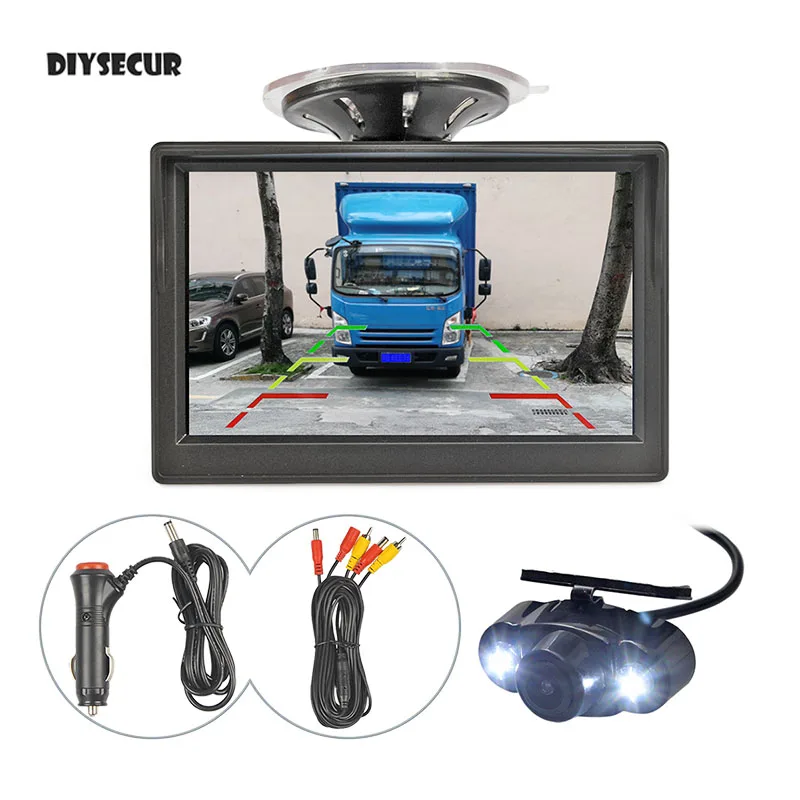 

DIYSECUR 5" LCD Display Rear View Car Monitor with LED Night Vision Car Camera Wire Parking Security System Kit