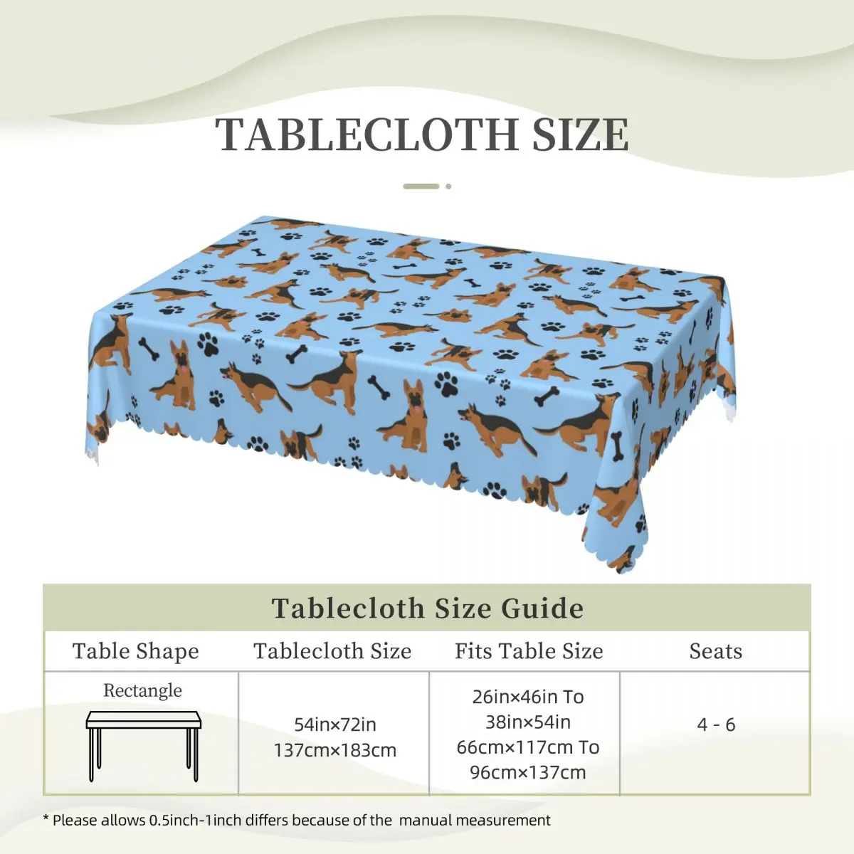 German Shepherd Pattern In Blue Custom Rectangular Tablecloth Oilproof Table Cover for Dining Events Table Cloth