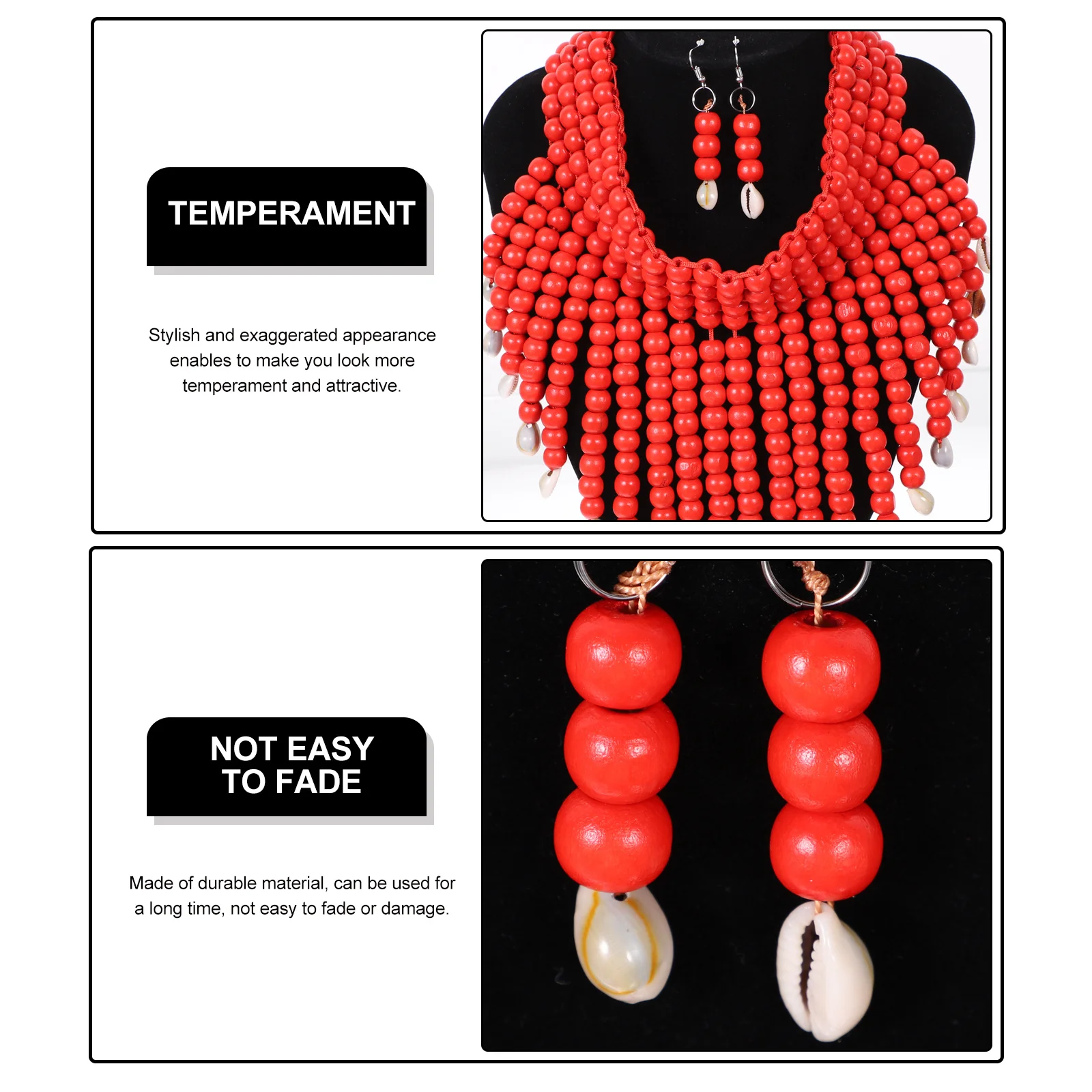 

1 Set Wooden Beaded Choker Necklace Collar Jewelry For Women Chunky Wood Bead Earrings Set Ethnic Style Fashion Necklace Drop