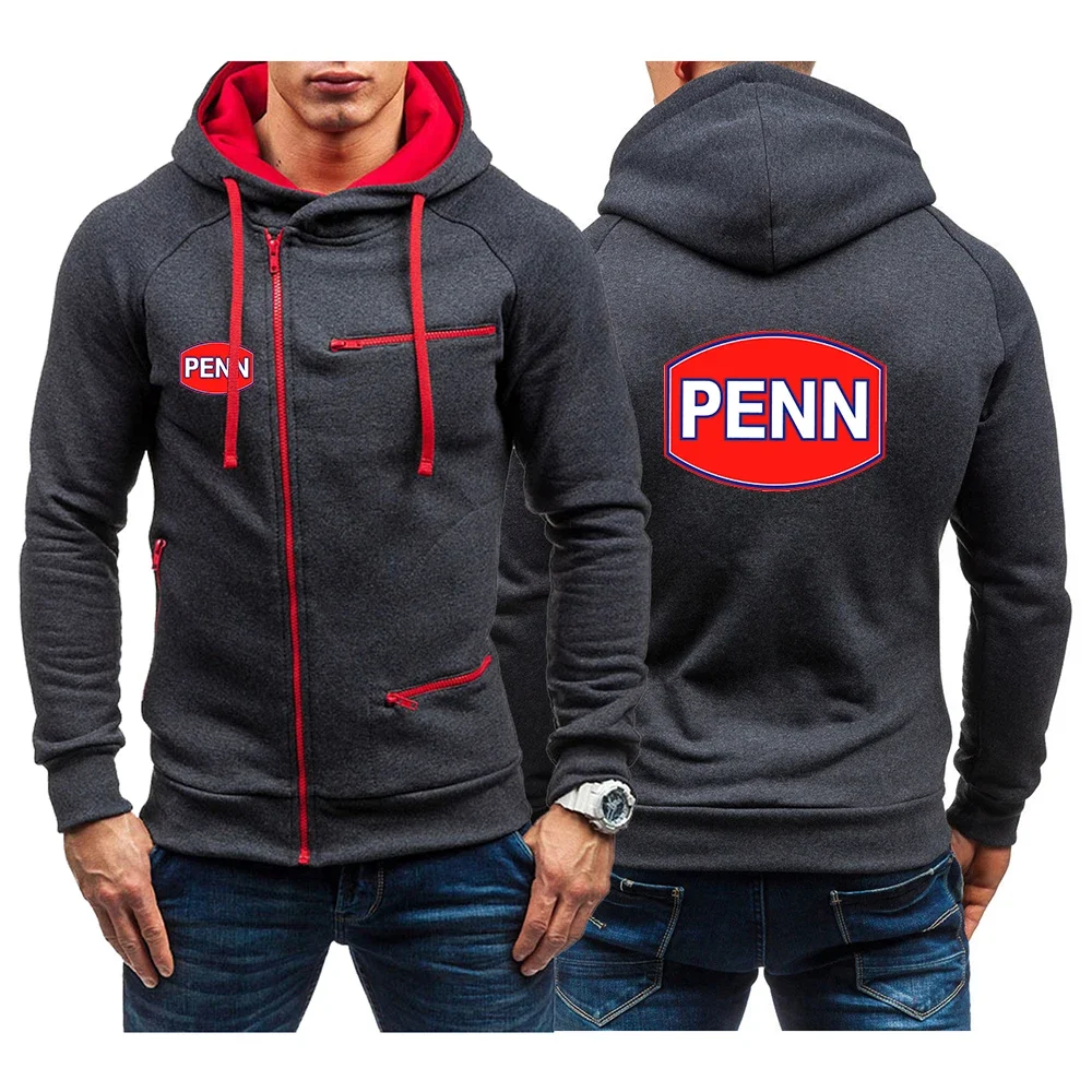 

2024 New Penn Fishing Reel Men Diagonal Zipper Hooded Long Sleeves Hoodies Cotton Fashion Casual Sporting Jacket Man Sportswear