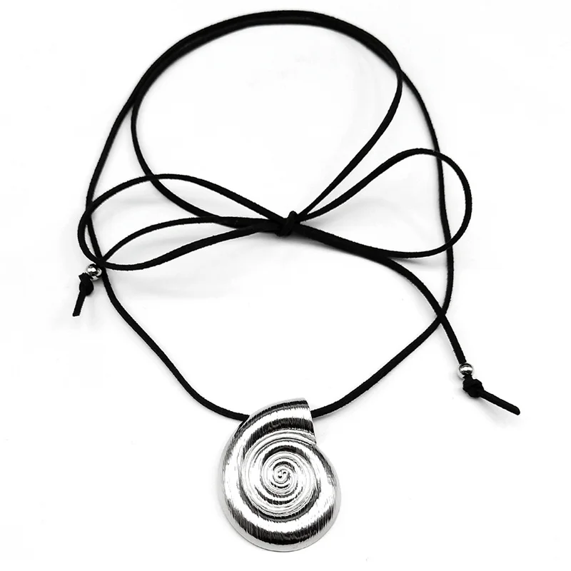

Spiral Conch Pendant Necklace For Women Men Stainless Steel Silver Color Sea Summer Korean Waxed Cotton Cord Chain Jewelry