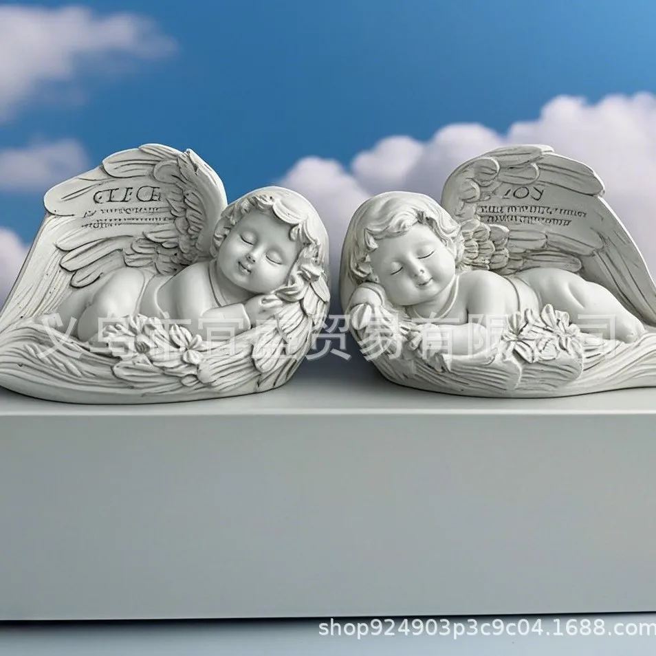 

2pcs White Resin Angel Boy with Baby Figurine - War and Peace Art Decor for Home/Office (Peaceful World Theme)
