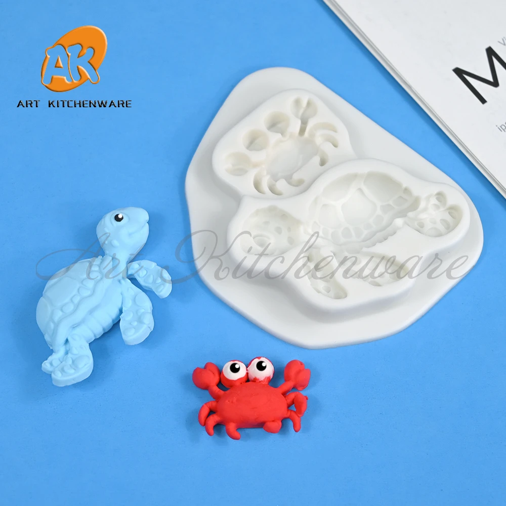 Crab Silicone Fondant Mold Cute lovely Sea Turtle Shape Ocean Theme Fondant Cake Decoration Gum Paste Chocolate Mould