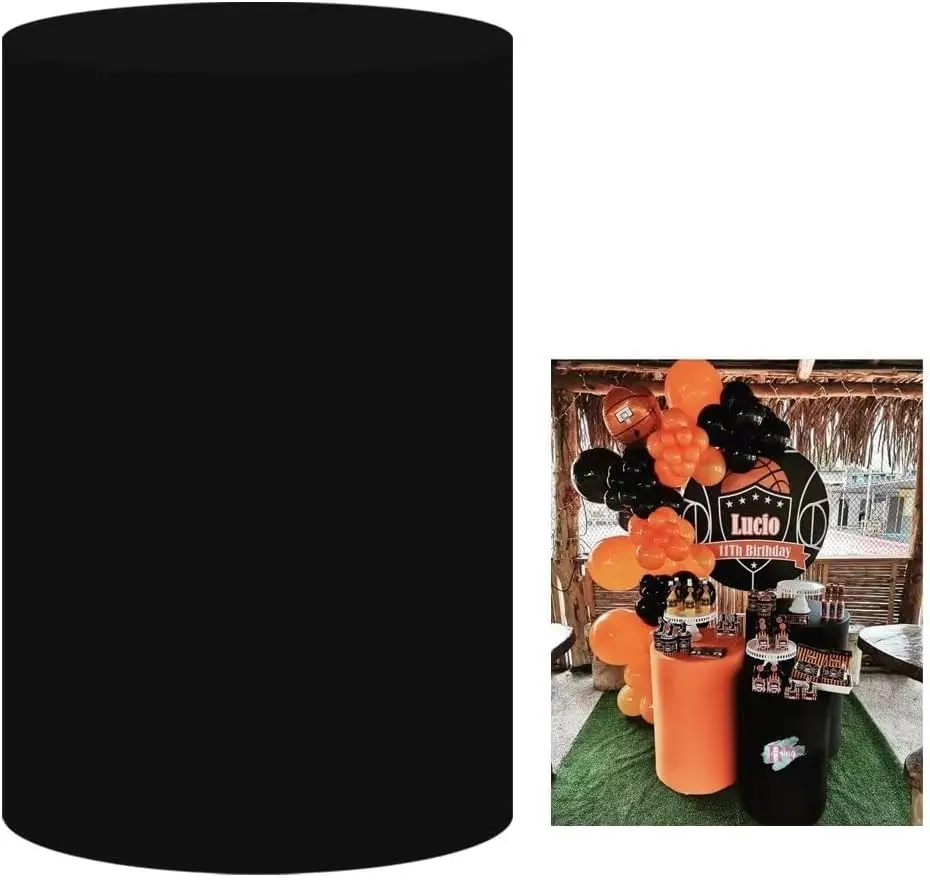 Orange Pedestal Cylinder Covers for Boy Birthday Parties Basketball Sports Theme Tablecloth Decor