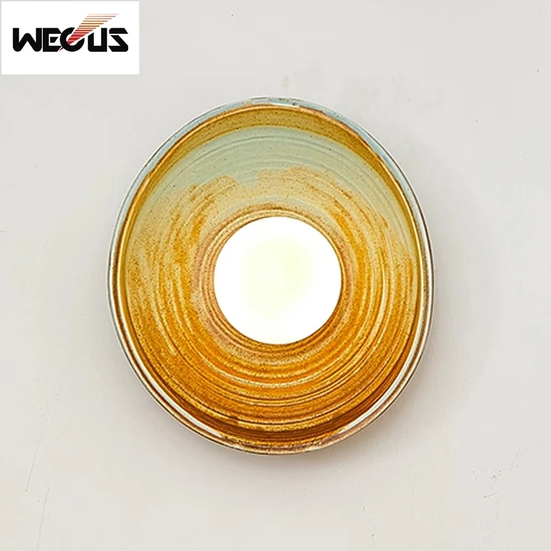 

Japanese Wabi Sabi Style Ceramic Wall Lamp for Living Room Background Wall Simple Bedroom Bedside Aisle Balcony Corridor Light