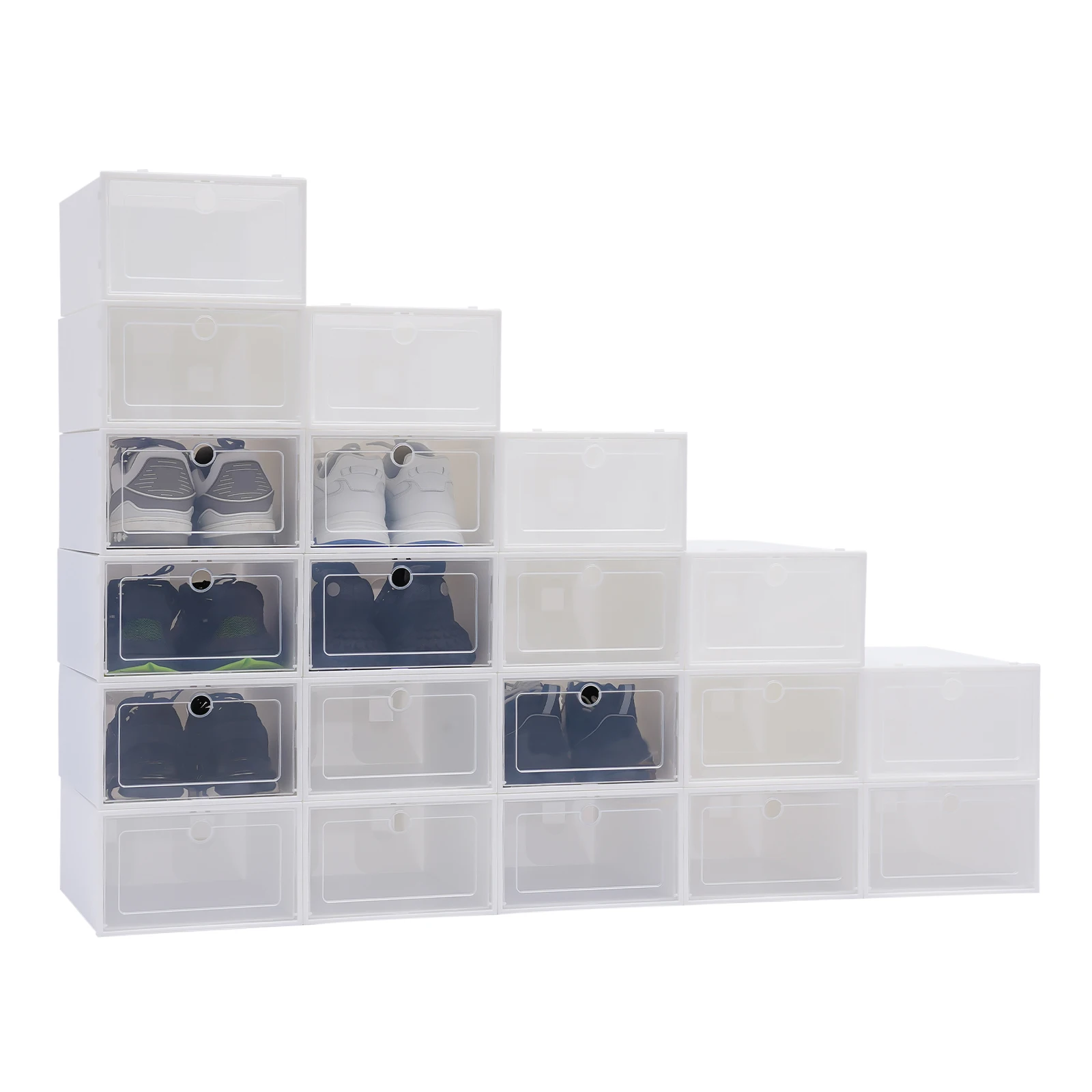 20Pcs Foldable Plastic Transparent Shoe Box Storage Clear Stackable Organizer Space Saving for Small Kit, Magazines, Books