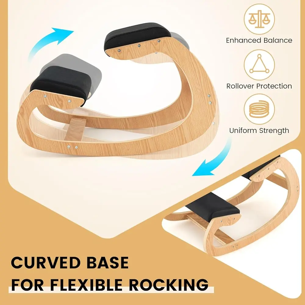 Ergonomic Kneeling Desk Chair, Rocking Knee Chair With Cushion & Solid Wood Frame, Natural Relief For Ne Or Ba Pain, Posture